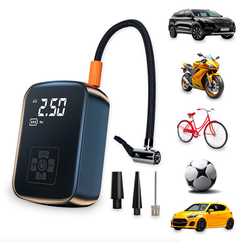 Kit completo gonfiatore elettrico con accessori per auto, moto, biciclette e palloni - compressore portatile con adattatori universali inclusi