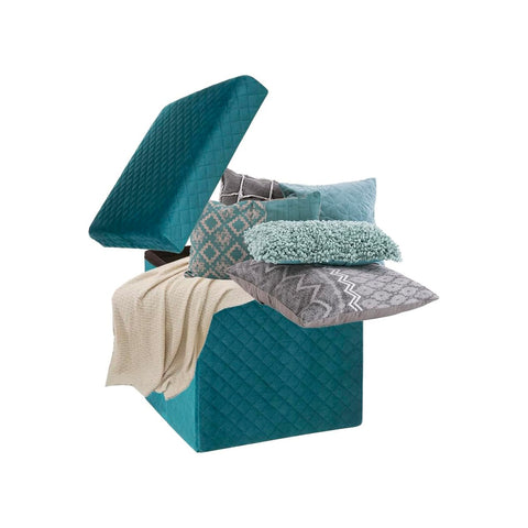 Opvouwbare poef van blauw fluweel 31x31 cm