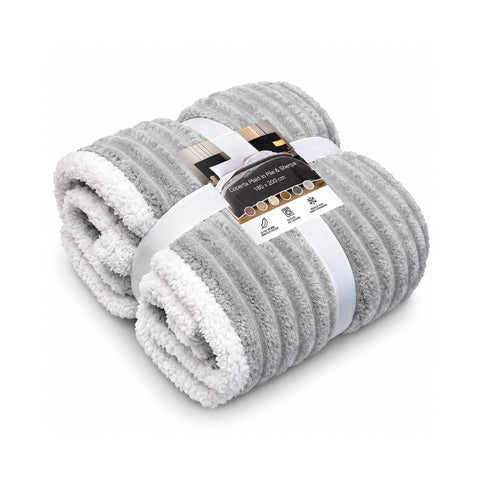 Sherpa-plaid 180x200 cm van gestreepte flanel met witte achterkant: voor bed, bank of onderweg, verkrijgbaar in 6 kleuren