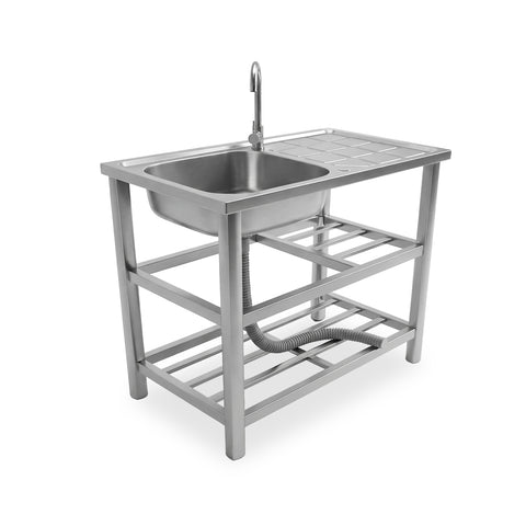 Multifunctionele roestvrijstalen spoelbak met kraan - gootsteen met bak, afdruipgedeelte en dubbele plank - omkeerbaar rechts/links - 75x40x80 cm
