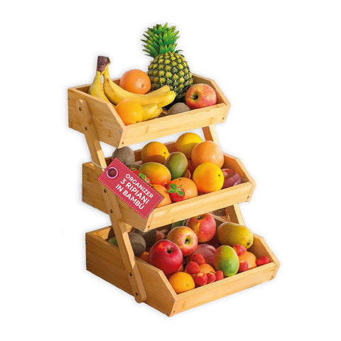 Multifunctionele organizer van bamboehout met 3 niveaus voor keuken en badkamer – draagvermogen 8 kg – 30x33x41 cm