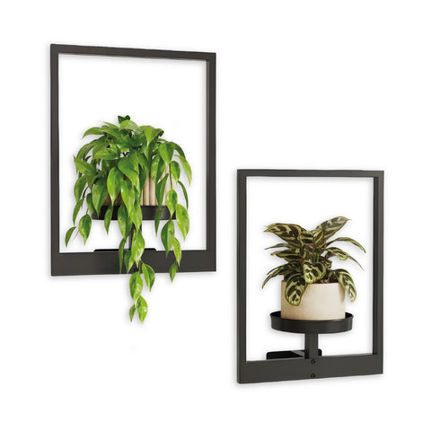 Zwarte metalen plantenhouder voor aan de muur, set van 2 lijsten van 30x40 cm