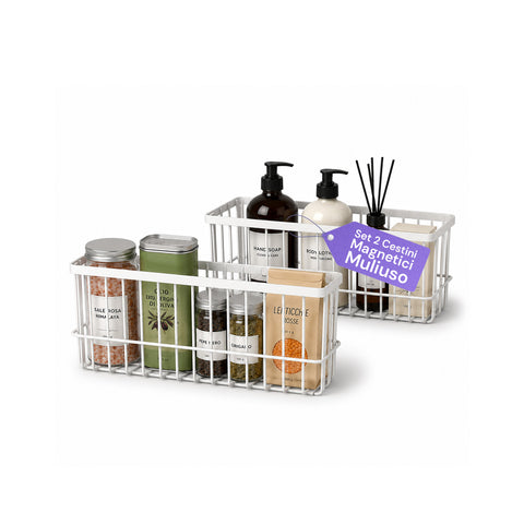 Set van 2 multifunctionele magnetische manden van staal, ruimtebesparende roosterorganizers voor opberging, montage zonder boren, maximaal draagvermogen 5 kg