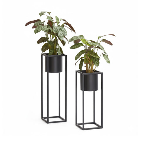 Set van 2 plantenhouders met pot en ijzeren frame in modern design