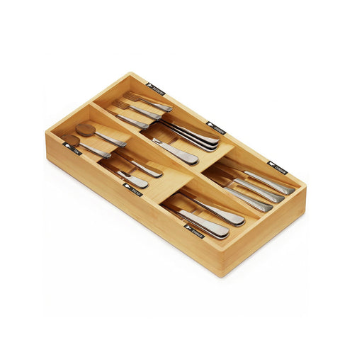 Bestekorganizer van bamboe met 6 vakken en labels – voor keukenladen 20x39 cm – van natuurlijk hout
