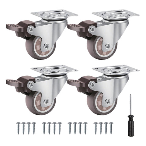 Set van 4 universele zwenkwielen van 50 mm van rubber en staal – draagvermogen 200 kg – complete set met schroeven en schroevendraaier
