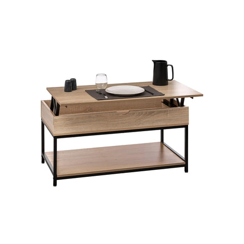 In hoogte verstelbare salontafel van hout en metaal 95x51 cm