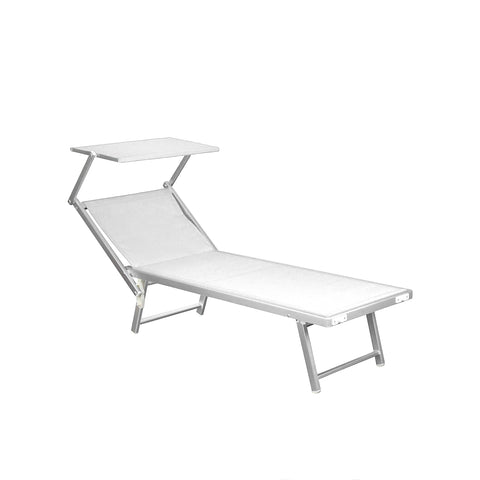 Lettino Da Mare Pieghevole Con Parasole In Alluminio 183x61x38cm Bianco