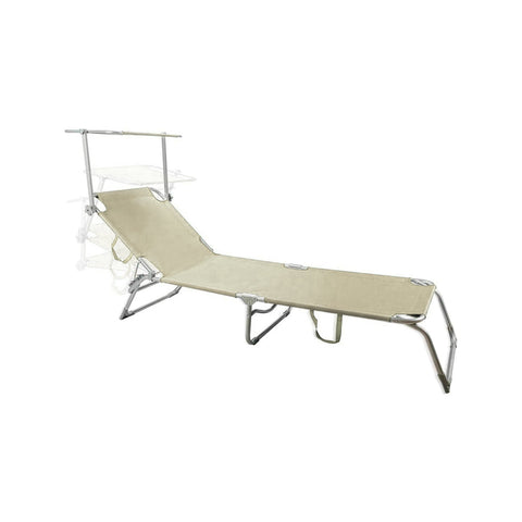 Lettino Da Mare Pieghevole Con Parasole In Alluminio 2x1 Beige