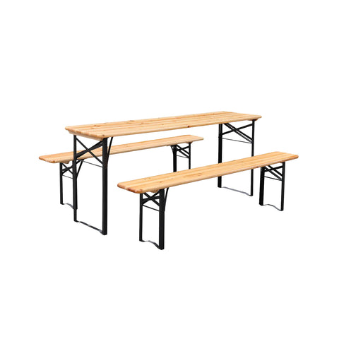 Rechthoekige, inklapbare bierset van ijzer en hout, 3-delig, 70x220 cm, groen