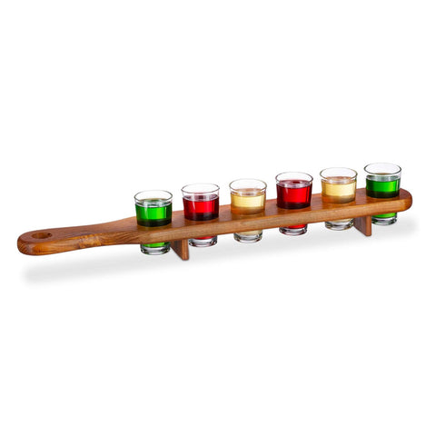Houten houder voor chupitosglazen met 6 shotglazen van 40 ml – 45 cm