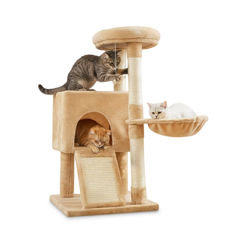 Albero Tiragraffi per Gatti Multilivello h 87 cm in Sisal con Amaca, Piattaforme e Gioco a Pallina - 45x40 cm