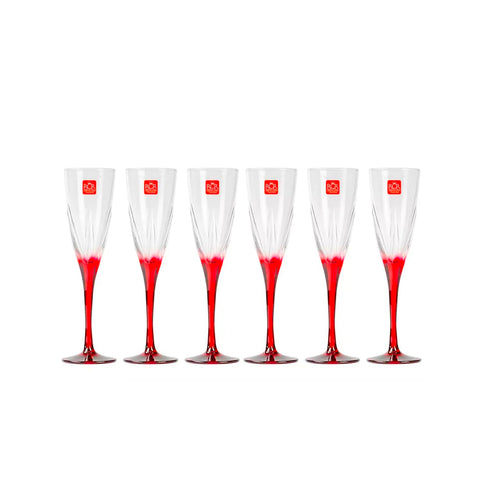 Set 6 Flute in Luxion® 17 cl – Design Moderno con Gambo Rosso