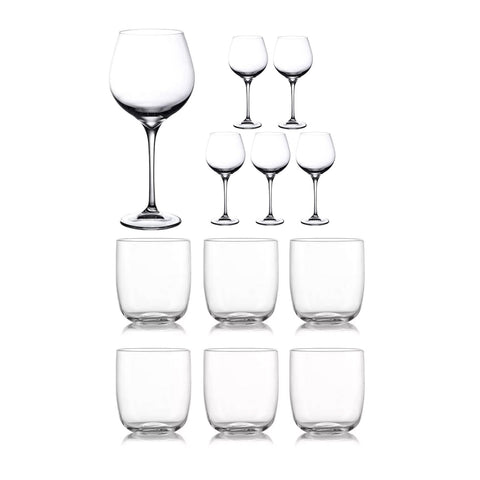 Set Aliseo 12 Pezzi 6 Calici Burgundy Per Vini E 6 Bicchieri In Cristallo