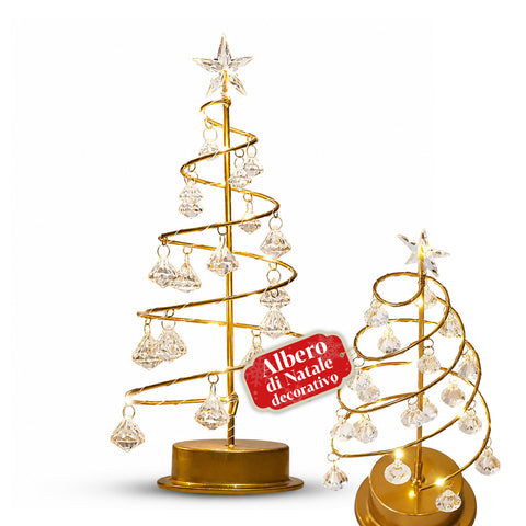 Verlichte kerstboom voor op tafel met koperdraad en kristallen