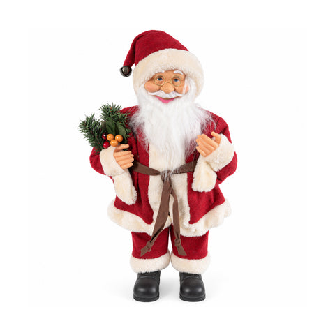 Decoratieve kerstman van 60 cm met dennentak en kerstversieringen – gedetailleerd kerstbeeld in 4 varianten: rood, eskimo, wit, grijs