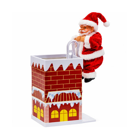 Bewegende kerstman met muzikale schoorsteen, op batterijen, H30 cm