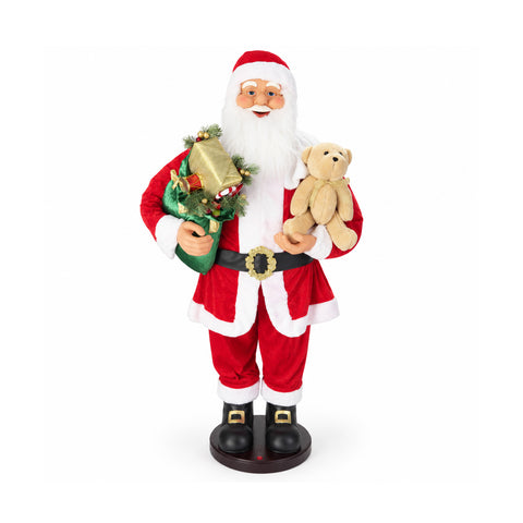 Dansende kerstman van 150 cm met muziek, zang en beweging - Kerstdecoratie voor binnen met knop, voet van 38 cm, rood