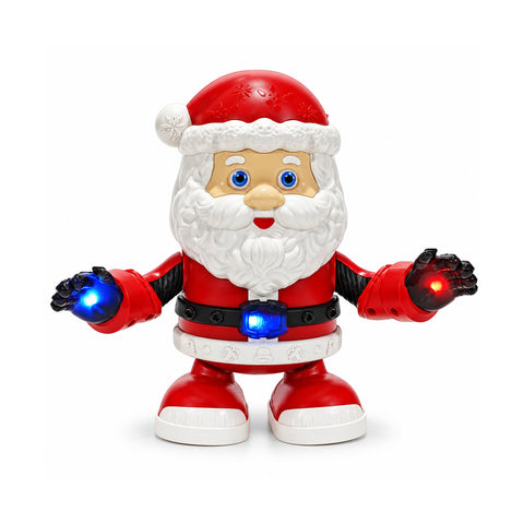 Verlichte en muzikale kerstman met beweging, decoratief rood kerstbeeldje H21cm op AA-batterijen, meerkleurige LED-verlichting en melodie