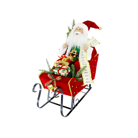 Kerstman op slee met rode cadeaus