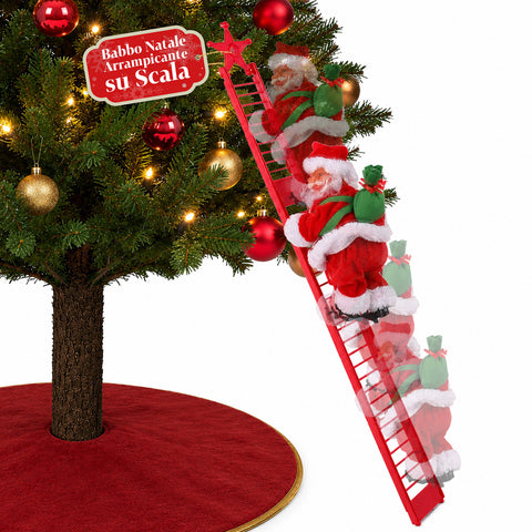 Bewegende kerstman op ladder met muziek, decoratie H72 cm