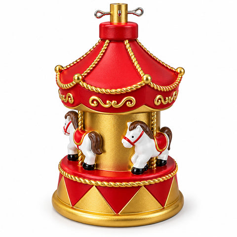 Kerstboomvoet met draaimolen met paarden, rood en goud, 54 cm