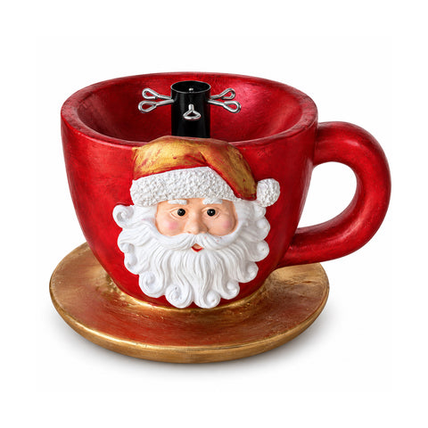 Kerstboomstandaard in de vorm van een kopje met reliëfafbeelding van de kerstman, universele opening van 4 cm, voor stammen tot 180 cm, gewicht 6 kg