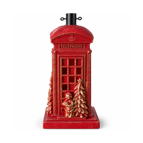 Kerstboomstandaard in de vorm van een Engelse telefooncel met ledverlichting, gouden kerstman en kerstboompje, universele opening van 4 cm, voor stammen tot 180 cm