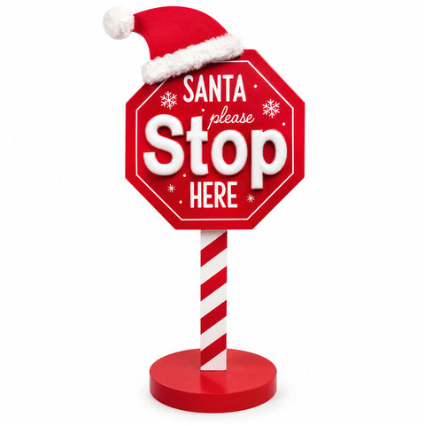 Lichtgevend bord Santa Stop Here 51 cm, LED-kerstdecoratie