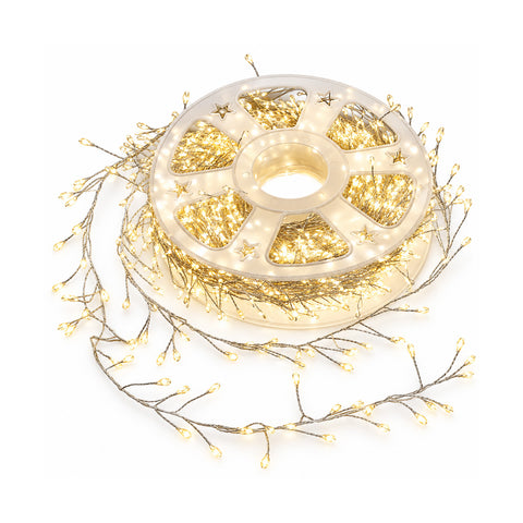 Lichtketting 1000 micro-leds op haspel, 3 kleuren, voor binnen en buiten, 13 m zilverkleurige kabel, 8 lichtstanden, inclusief transformator, kerstlampje, lampje 2 mm