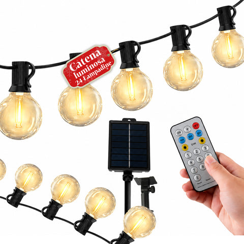 Solarlichtsnoer voor buiten van 15 m met 24 G40-ledlampen