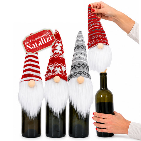 Kerstfleshoezen kabouters, set van 4 stuks met wollen muts