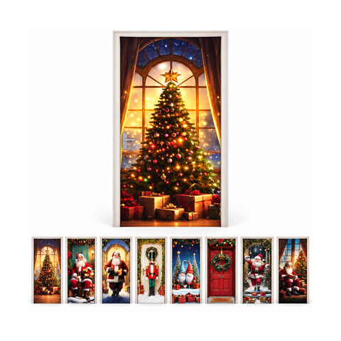 Versierde kerstdeurhoes, deurstof 90x220 cm, 8 patronen, kerstdecoratie met digitale print