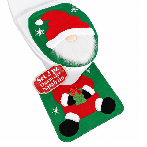 Kersttoiletbrilset van 2 stuks met de Kerstman en groene mat