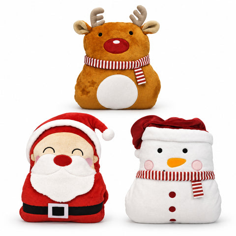 Kerstkussen met plaid 60x90 cm en 3-in-1-handwarmer, assorti