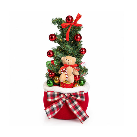 Lichtgevende kerstdecoratie in zakvorm van 50 cm met kerstboom, teddybeer en muziek, ledverlichting, kerstornament