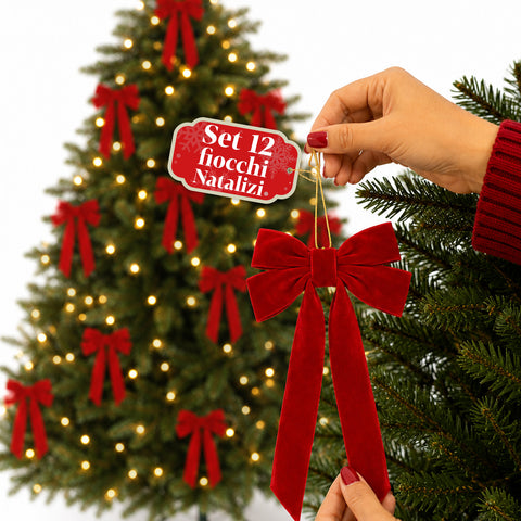 Kerstboomstrikken van rood fluweel set van 12, 10x21 cm