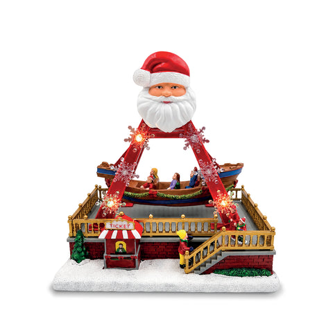 Lichtgevende kerstcarrousel SantaSail 27 cm met bewegende boot, ledverlichting en kerstmelodieën, keuzeschakelaar voor licht of licht en muziek, USB of batterijen