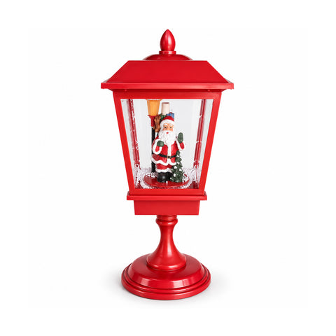 Verlichte kerstlantaarn 60 cm met de kerstman, opwaaiend sneeuweffect en muziek, ledverlichting, decoratieve rode kerstlantaarn