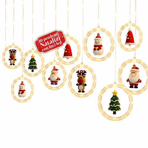 Kerstverlichting op batterijen met 10 LED-hangers en gevarieerde decoraties