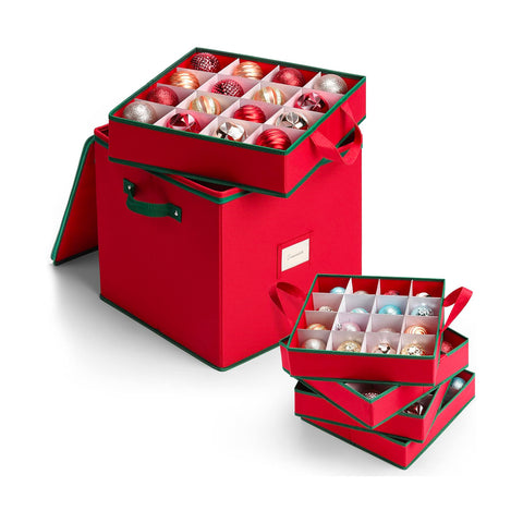Organizer voor 64 kerstballen van Oxfordstof en vliesstof met deksel en handgrepen