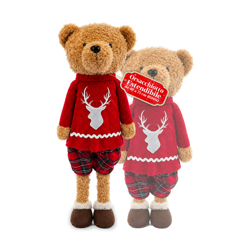 Uitschuifbare kerstteddybeer van 40-75 cm met telescopische poten en ijzeren structuur – 2 outfits verkrijgbaar