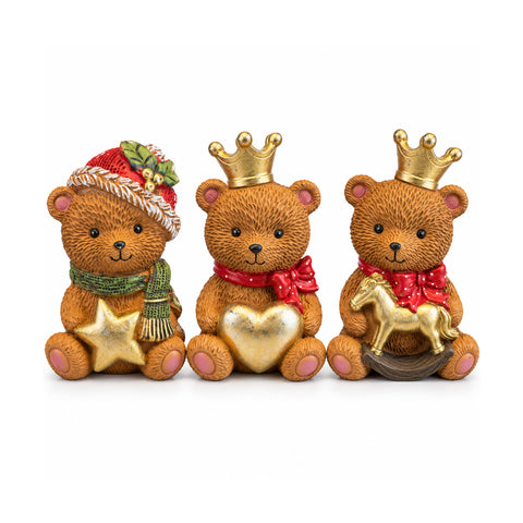 Decoratieve kerstbeer van kunsthars 16x15x21 cm, kerstbeer als ornament, beeldje, kerstversiering voor in huis, diverse uitvoeringen