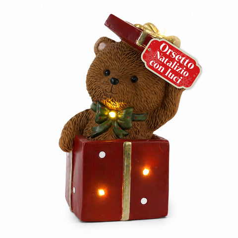 Kerstbeer van polyresine met cadeaupakket, 2 varianten, gerichte ledverlichting, batterijvoeding, hoogwaardige afwerking, stabiele voet