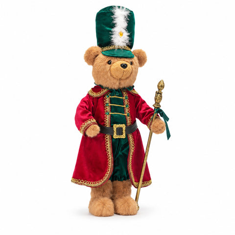 Kerstbeer als soldaat, kerstdecoratie, 2 kleuren, hoogte 60 cm, polyester, met hoed, mantel en stok