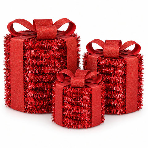 Rode lichtgevende cadeaupakketten, set van 3 met 60 microleds