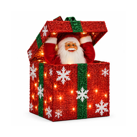 Lichtgevend cadeaupakket met muzikale en bewegende kerstman, H30 cm