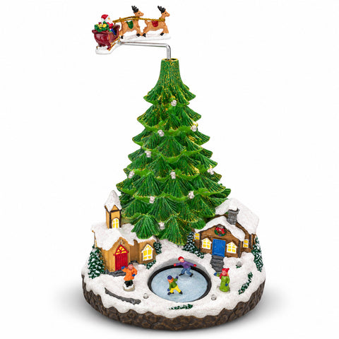 Kerstlandschap met boom, ledverlichting, muziek en beweging