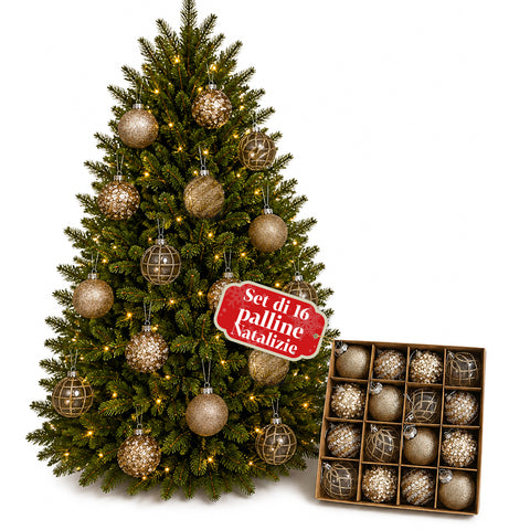 Kerstballenset, 16 stuks, assortiment van 6 cm, goud of zilver