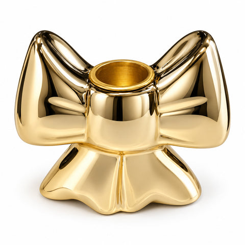 Kersttheelichthouder in de vorm van een strik, keramiek, goud of rood